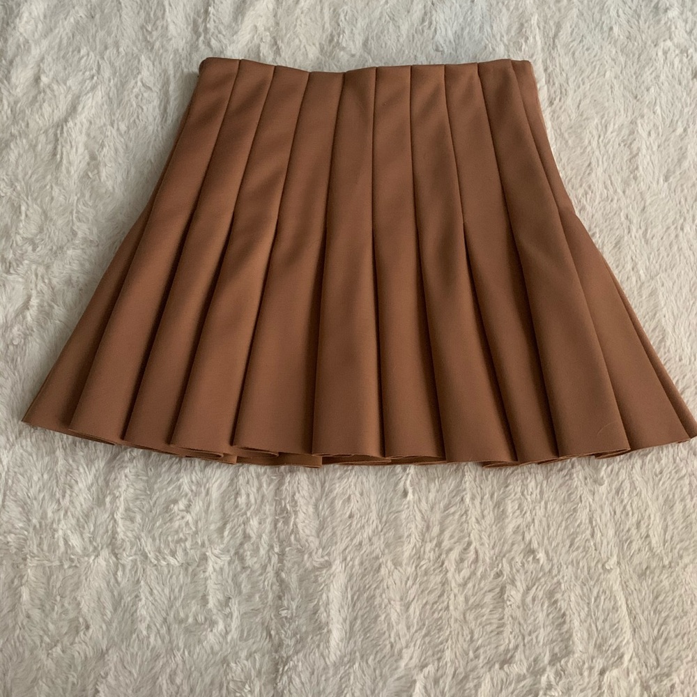 Camel color pleated mini skirt